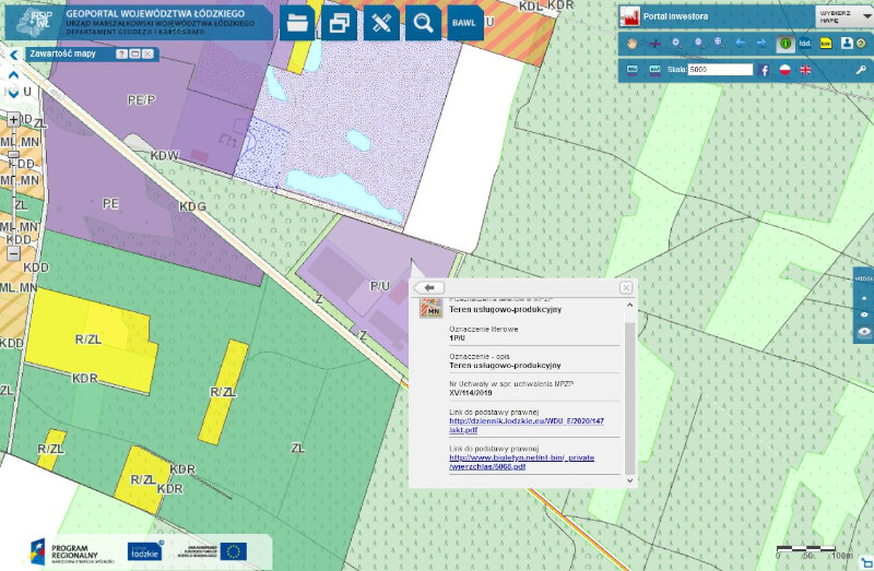 mapa przedstawia miejscowe plany zagospodarowania wsi Krzeczów