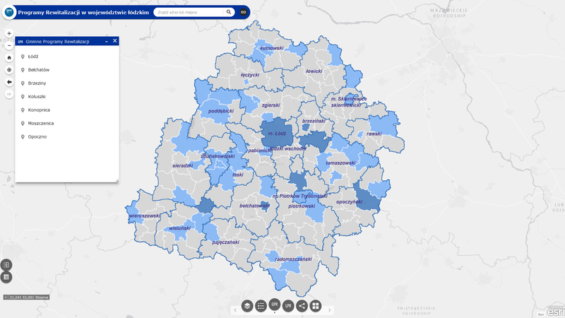 Grafika dla mapy: Programy Rewitalizacji w województwie łódzkim