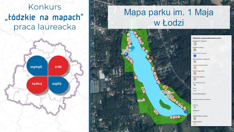 Grafika dla mapy: Wielowarstwowa mapa zagospodarowania parku im. 1 Maja w Łodzi