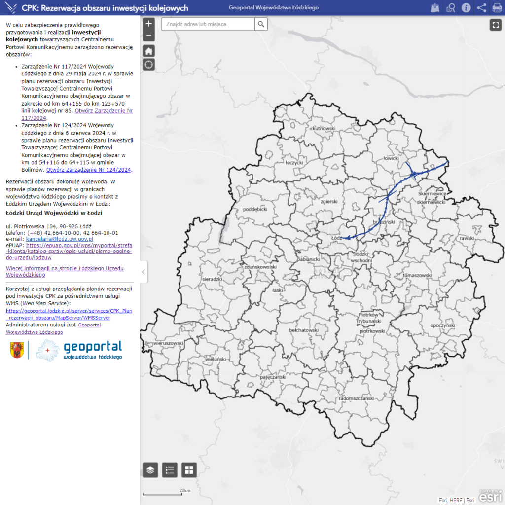 Mapa "CPK: Rezerwacja obszaru inwestycji kolejowych"