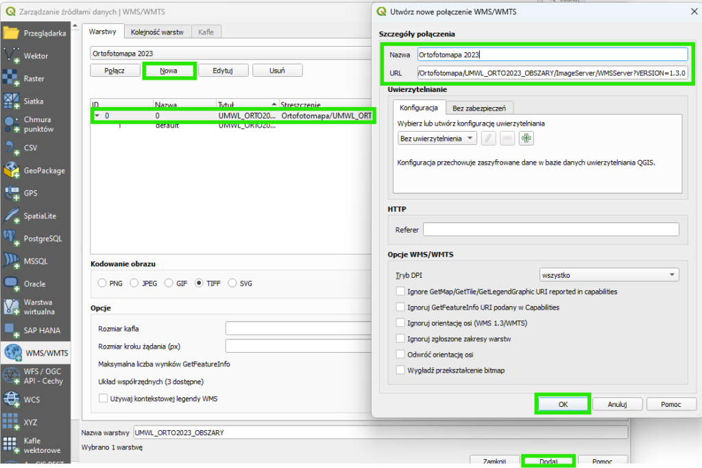 Instrukcja dodawania danych WMS w QGIS część druga.