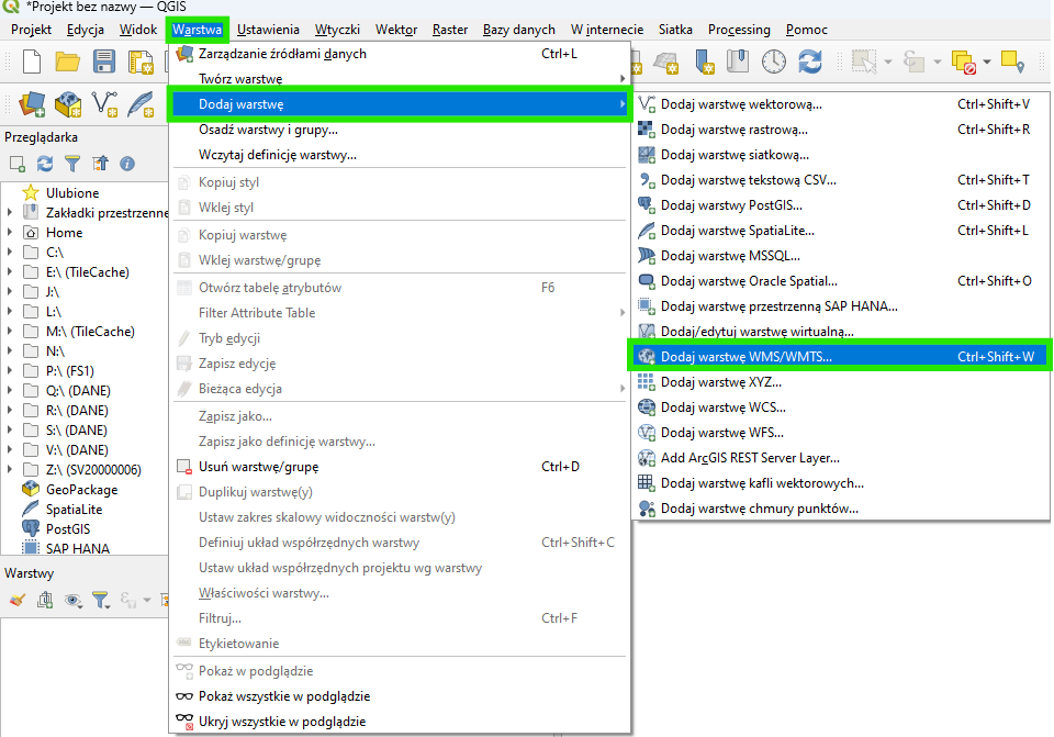 Instrukcja dodawania danych WMS w QGIS część pierwsza.