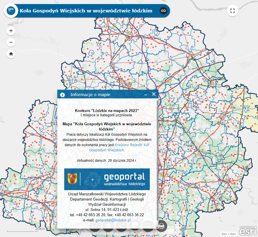 Mapa "Kół Gospodyń Wiejskich w województwie łódzkim"
