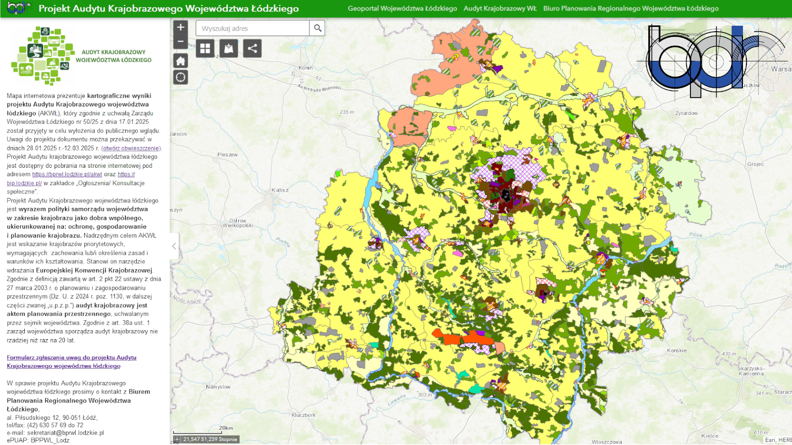 Grafika dla mapy: Projekt Audytu Krajobrazowego Województwa Łódzkiego