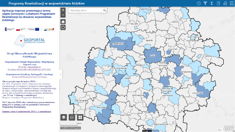 Grafika dla mapy: Programy Rewitalizacji w województwie łódzkim