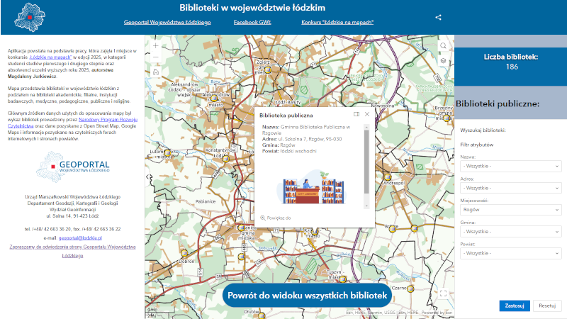 Aplikacja Biblioteki w województwie łódzkim - okno identyfikacji